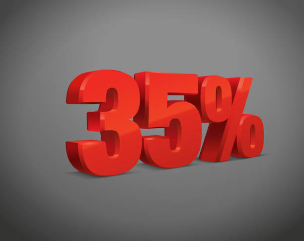 istock Glossy metal 35% red discount symbol. isolated vector on background stock illustration. Three Dimensional, Sale, Financial Figures 1288177567