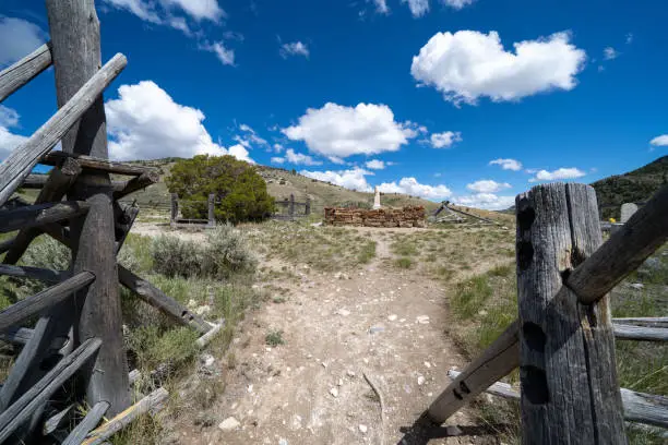 View from the gate, at the trail leading up to the cemetary of Bannack Ghost Town, Montana