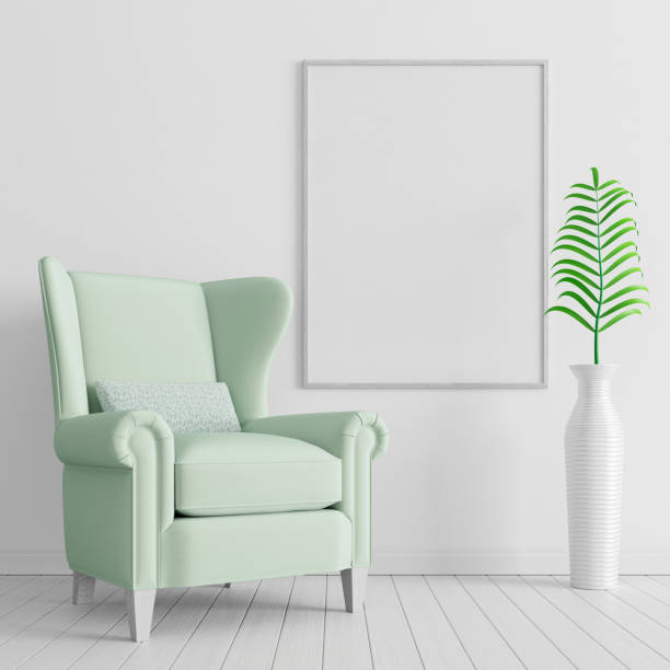 istock white concrete wall with pastel green armchair, minimal interior design. 3d render 1288180000