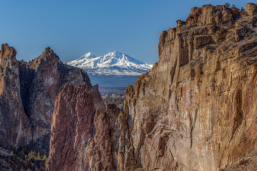 Snowcapped South Sister in the Cascade Mountains as seen from Smith Rock