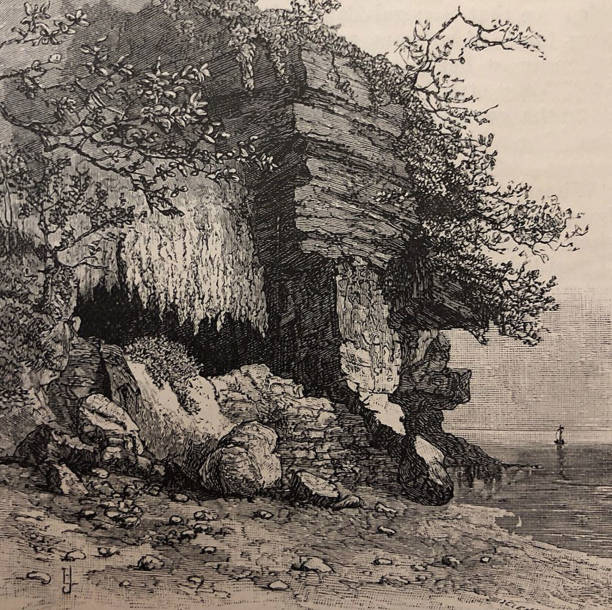 istock Antique illustration - Prince Charles Edward cave on the Isle of Skye 1288182386