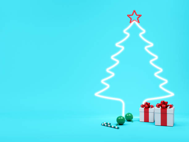 istock White gift box red ribbon among candy white christmas tree in blue background. Minimal Christmas concept idea 3d render. 1288190981