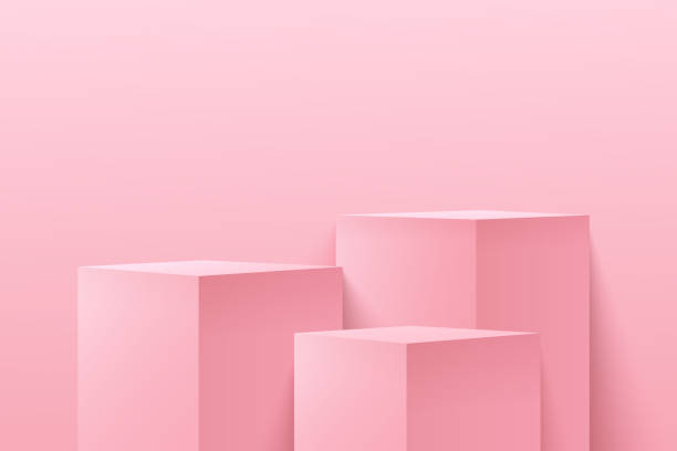abstrakte cube & runde display für produkt auf website in modern. hintergrund-rendering mit podium und minimale rosa textur wandszene, 3d rendering geometrische form pastellfarbe. vektor-illustration - museum showroom showing collection stock-grafiken, -clipart, -cartoons und -symbole