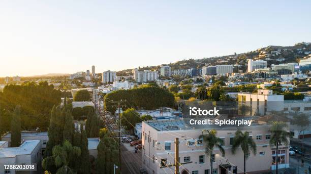 Aerial Drone Shot Of Weho Residential District Stock Photo - Download Image Now - City Of Los Angeles, Apartment, West - Direction