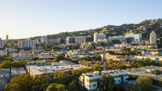 Aerial drone shot of the residential part of West Hollywood California.