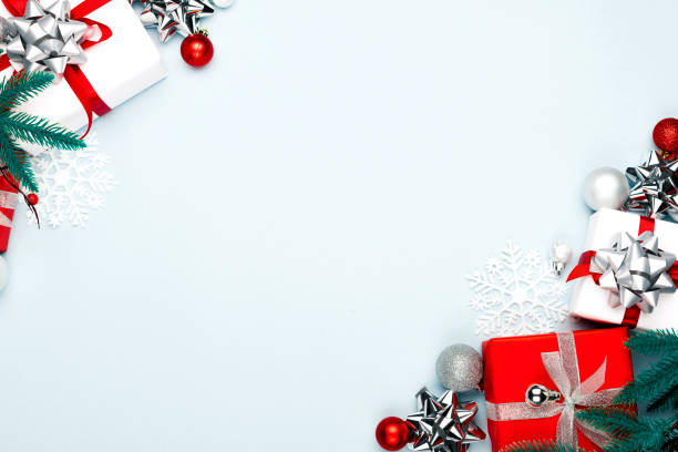 istock Christmas decorations on the blue background. Flat lay, top view with copy space for your text. 1288209113