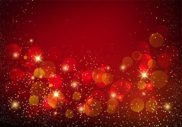 Holiday Abstract shiny color gold design element Holiday Abstract shiny color gold bokeh design element and glitter effect on red background. For website, greeting, discount voucher, greeting and poster design red stock illustrations