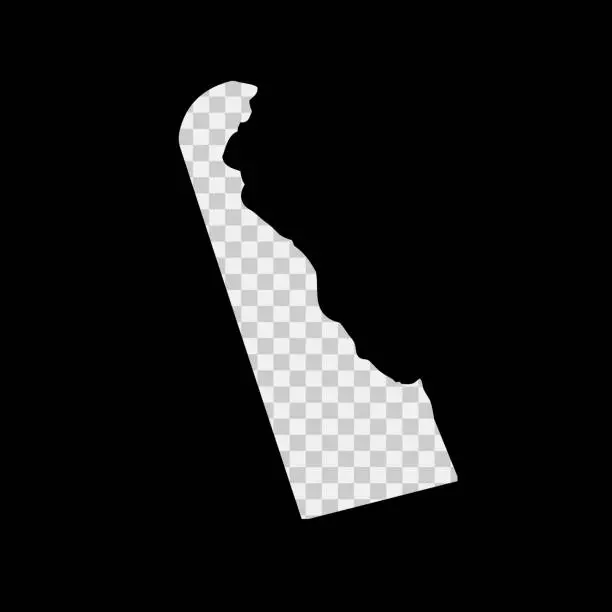 Vector illustration of Delaware US state stencil map. Laser cutting template on transparent background. Vector illustration.
