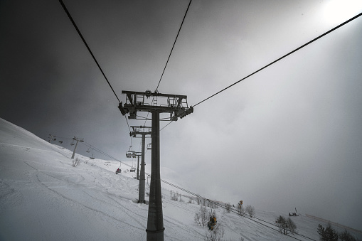 Ski lift at fog
