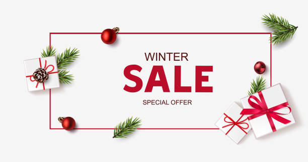 istock New Year and Christmas design template. Winter background with decorative red balls, fir twigs and gift box. 1288220117