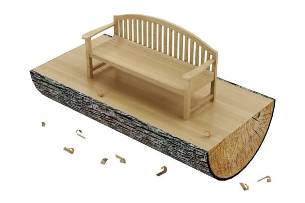 two wooden benches, a table an a tree