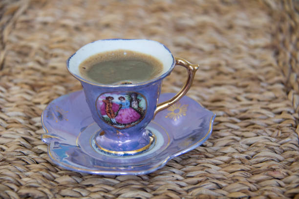Turkish Coffee, White Background, Directly Above, Above, red, flowers