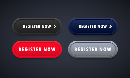 Register now button set. For website. Registration. Vector on isolated background. EPS 10.
