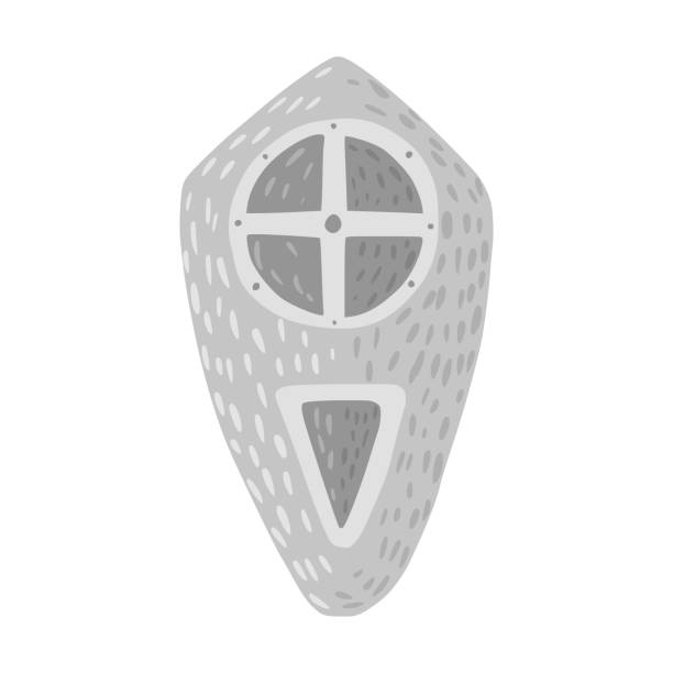 istock Long shield isolated on white background. Cartoon cute weapon of viking in doodle style. 1288222174