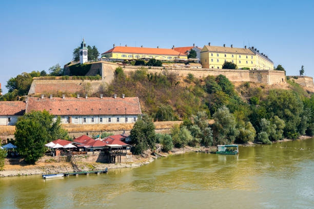 Petrovaradin Fortress on the Danube river in Novi Sad, Vojvodina, Serbia Novi Sad / Serbia - August 16, 2017: Petrovaradin Fortress on the Danube river in Novi Sad, Vojvodina, Serbia exit festival stock pictures, royalty-free photos & images