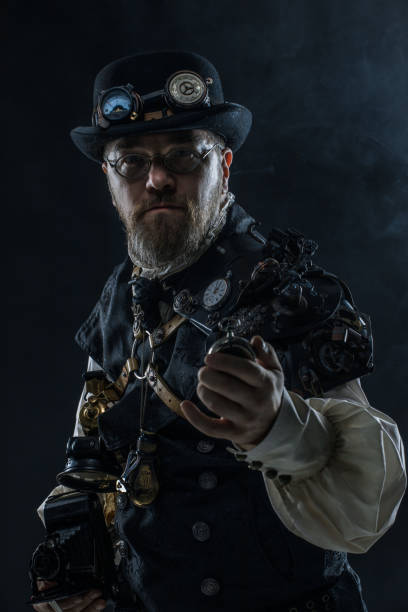 istock Steampunk male military character in a studio shot 1288225251