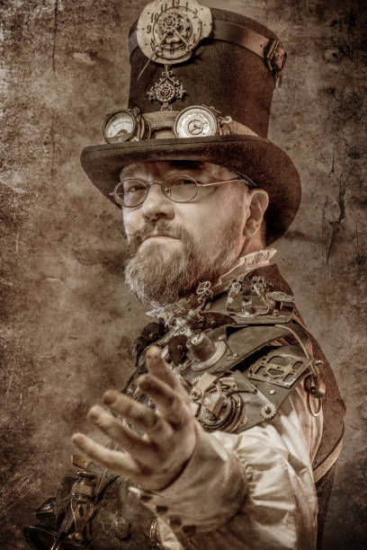 istock Steampunk male military character in a studio shot 1288225312