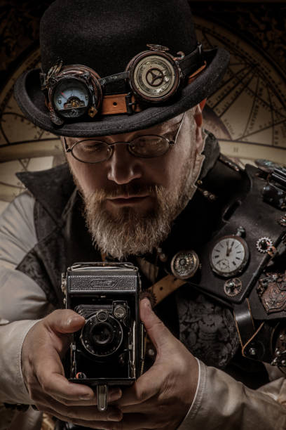 Steampunk male military character in a studio shot