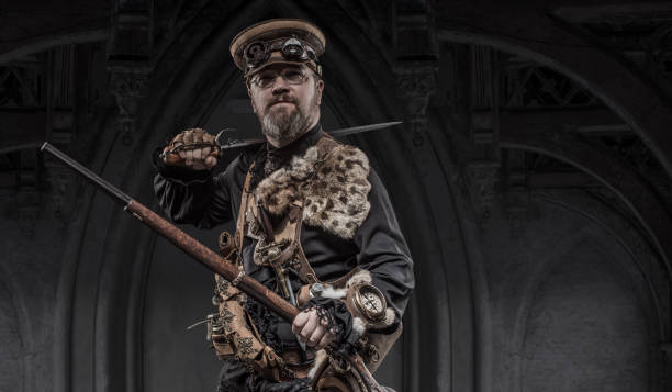 istock Steampunk male military character in a studio shot 1288226161