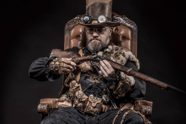 Steampunk male military character in a studio shot