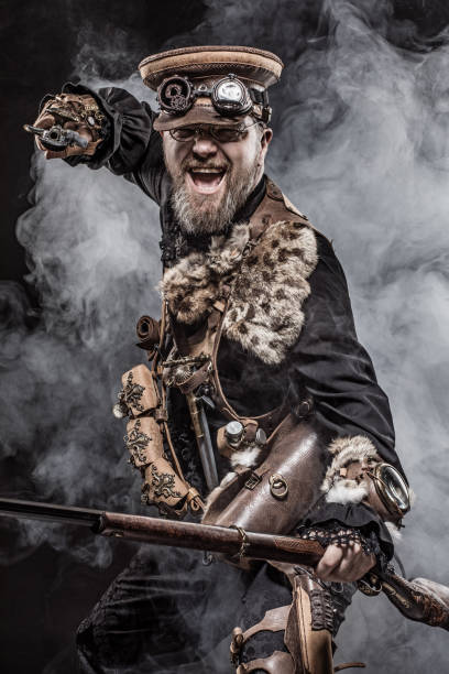 istock Steampunk male military character in a studio shot 1288226410