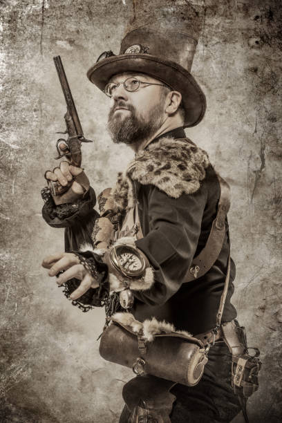 istock Steampunk male military character in a studio shot 1288226457