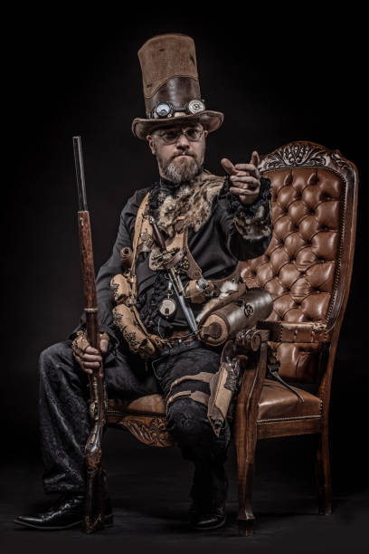 istock Steampunk male military character in a studio shot 1288226495