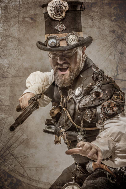 istock Steampunk male military character in a studio shot 1288226598