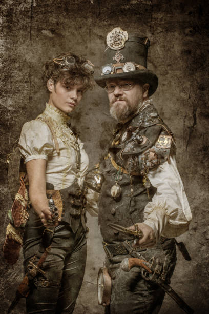 istock Steampunk couple in a studio shot 1288226599
