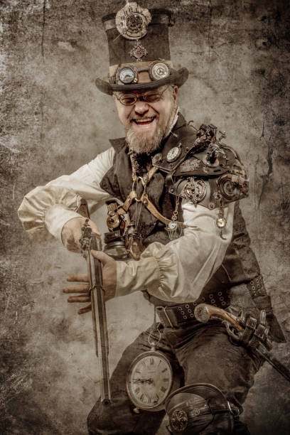istock Steampunk male military character in a studio shot 1288226639
