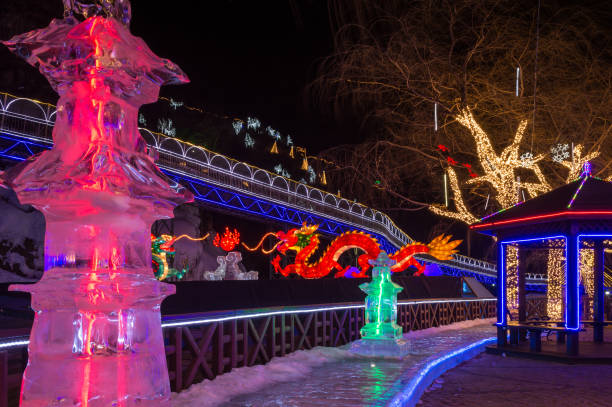 yanqing longqing gorge ice and snow festival in yanqing district in beijing - yanqing county imagens e fotografias de stock