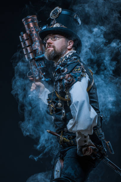 istock Steampunk male military character in a studio shot 1288226687