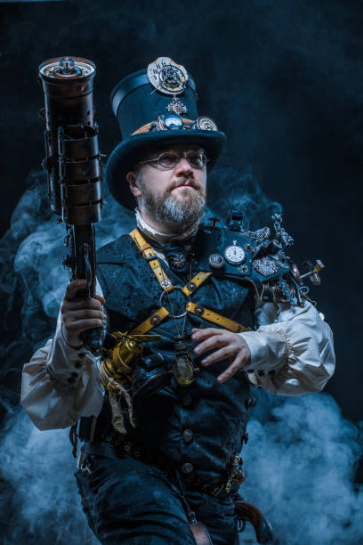 istock Steampunk male military character in a studio shot 1288226702