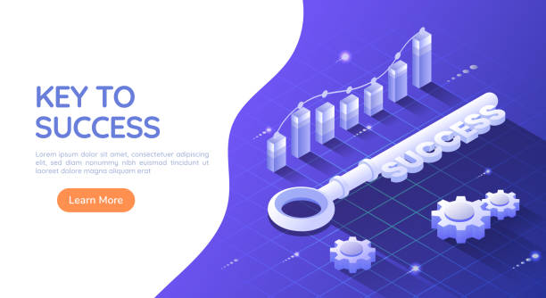 istock Isometric Web Banner Key to Success on Blue Background with Graph and Gear 1288227535