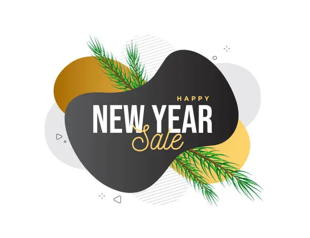 Vector illustration of Happy new year sale. Unique abstract graphic elements. Modern style vector. Big sale banner promotion background with gradient abstract shape stock illustration