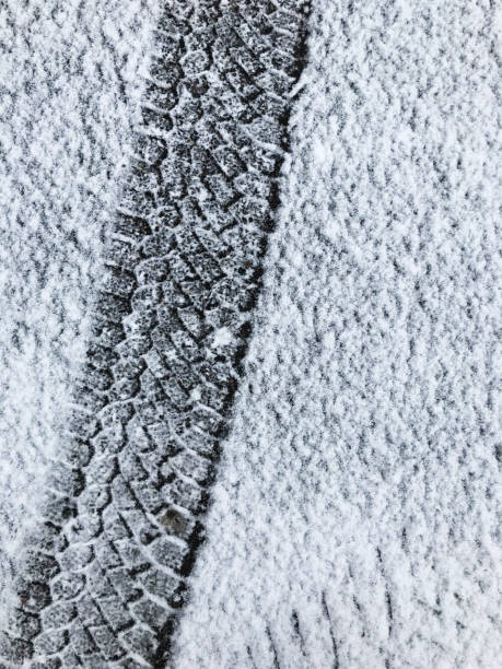 istock Car tire tracks in fresh snow. 1288227739