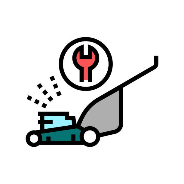 naprawa kosiarki kolor ikona wektor ilustracja - rotary mower stock illustrations