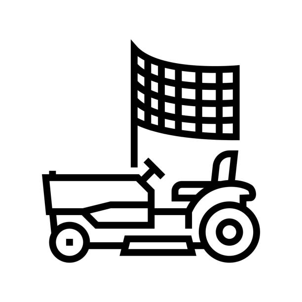 illustrazioni stock, clip art, cartoni animati e icone di tendenza di gara su tosaerba linea icona illustrazione vettoriale - rotary mower illustrations