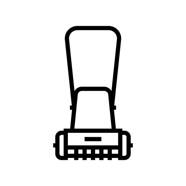illustrazioni stock, clip art, cartoni animati e icone di tendenza di tosaerba con illustrazione vettoriale icona linea rullo rotante - rotary mower illustrations