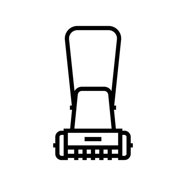 로터리 롤러 라인 아이콘 벡터 일러스트와 잔디 깎는 기계 - rotary mower stock illustrations