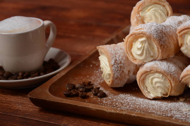Elegant french cream horn pastries.