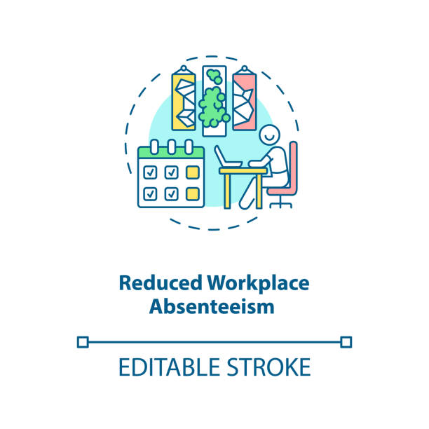 ilustraciones, imágenes clip art, dibujos animados e iconos de stock de icono de concepto de absentismo en el lugar de trabajo reducido - absentismo laboral