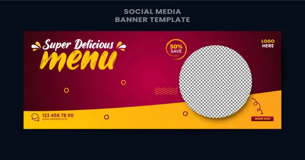 Vector illustration of Editable banner template design for food cover. Suitable for Social Media  cover restaurant and culinary digital Promotion. Colorful background and shape vector design.