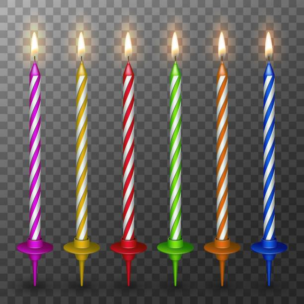 ilustraciones, imágenes clip art, dibujos animados e iconos de stock de velas ardientes realistas - vela de cumpleaños