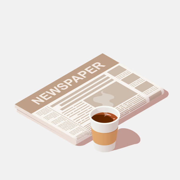 ilustraciones, imágenes clip art, dibujos animados e iconos de stock de una taza de café negro y un periódico diario - reading newspaper break tea