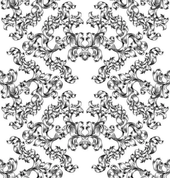 Vector illustration of Floral Motif Scroll Pattern Seamless Tile