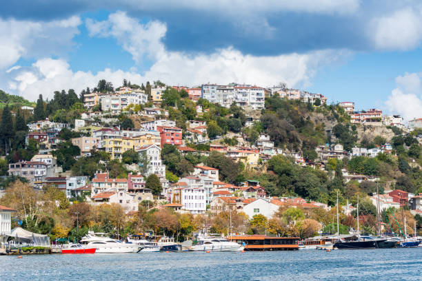 istock Modern buildings  and ancient architecture along the Bosphorus strait in Istanbul Turkey from ferry on a sunny day with background of cloudy sky 1288245960