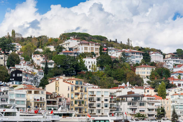 istock Modern buildings  and ancient architecture along the Bosphorus strait in Istanbul Turkey from ferry on a sunny day with background of cloudy sky 1288246275