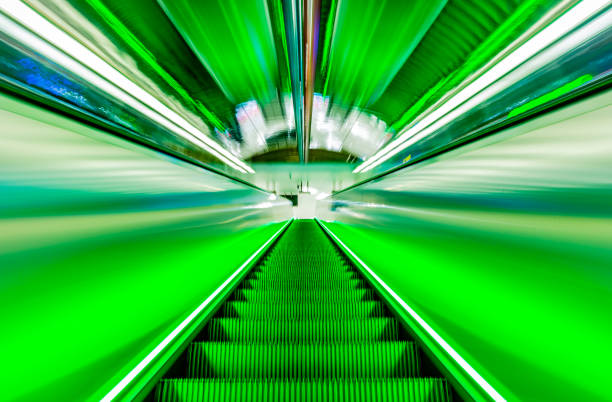 This image shows long exposure Blurred motion of moving walkway. The image is taken in helsinki finland.