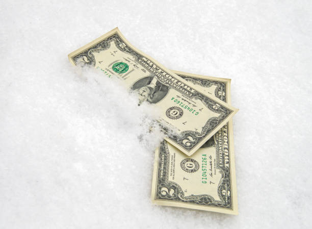 istock US dollar in the snow. Two dollar bills. Financial concept. 1288248807